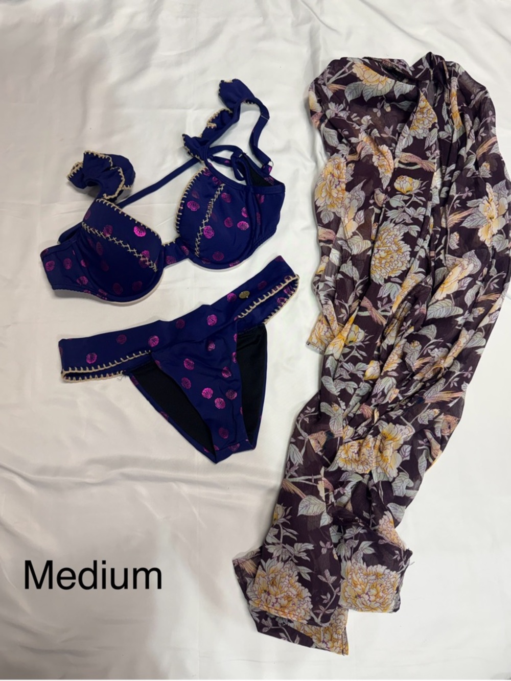 Navy Floral Polka Dot Bikini Set - Swimsuit-Bikini